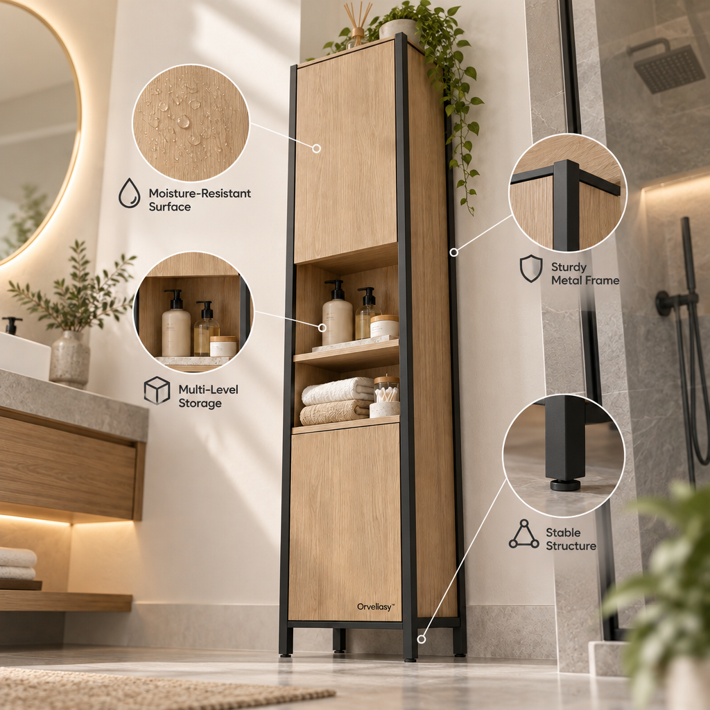 Orvellasy™ Tall Bathroom Storage Cabinet - key features
