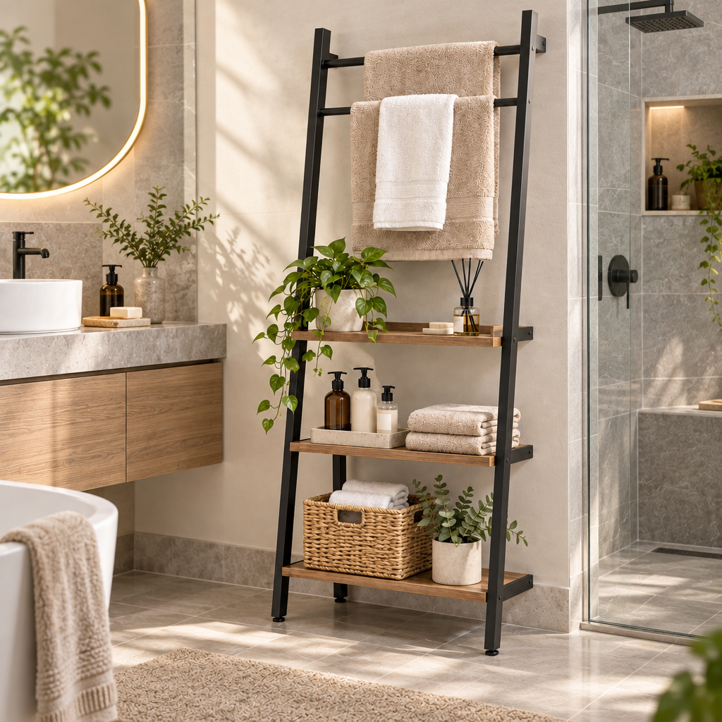Orvellasy™ Ladder-Style Bathroom Storage Rack \ - bathroom scene