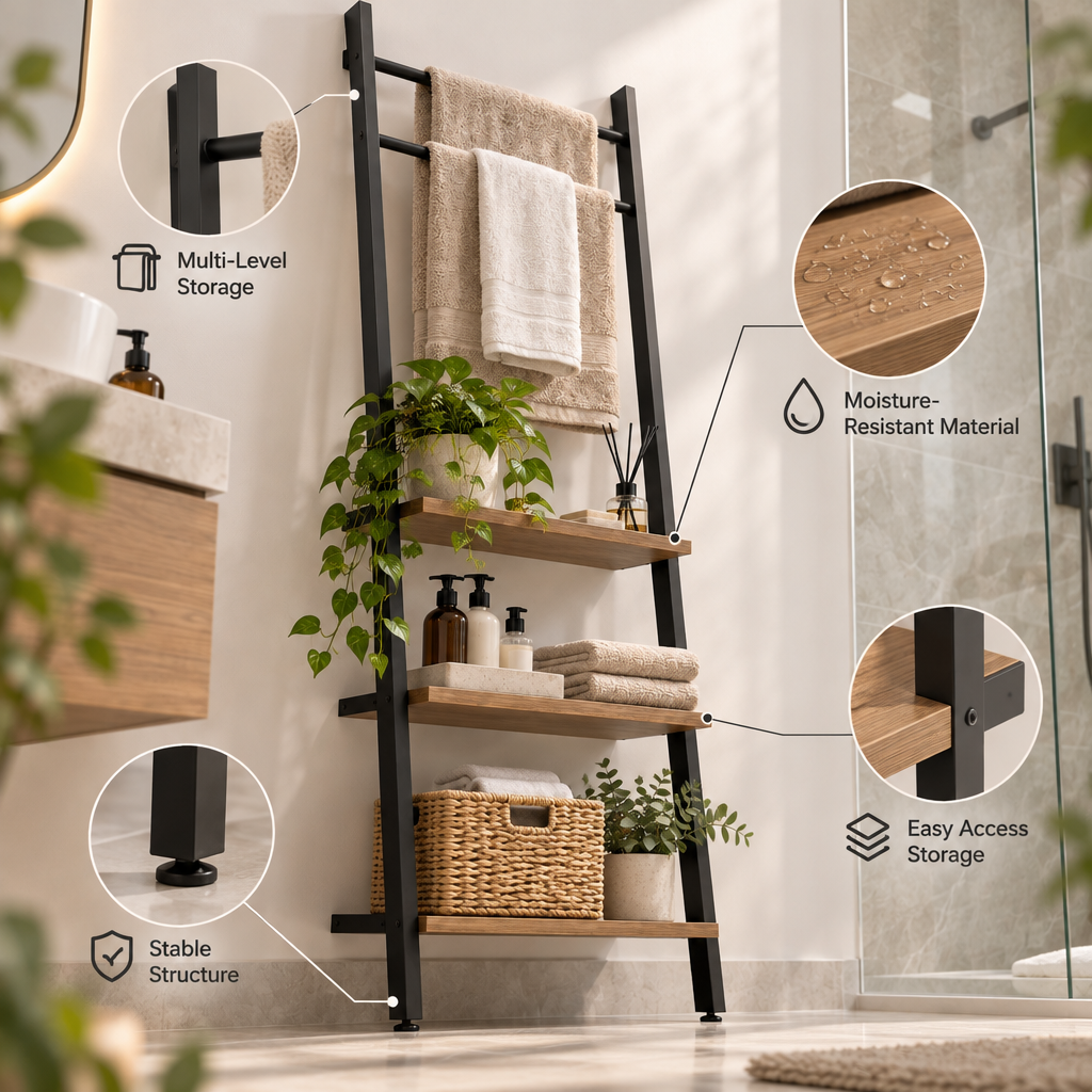 Orvellasy™ Ladder-Style Bathroom Storage Rack \ - key features