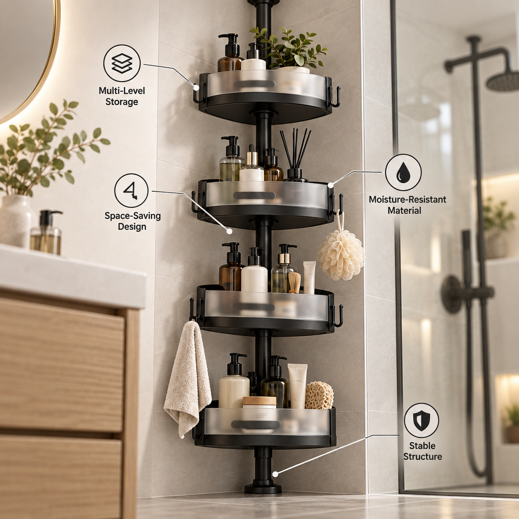 Orvellasy™ 4-Tier Tension-Pole Shower Caddy \ - key features