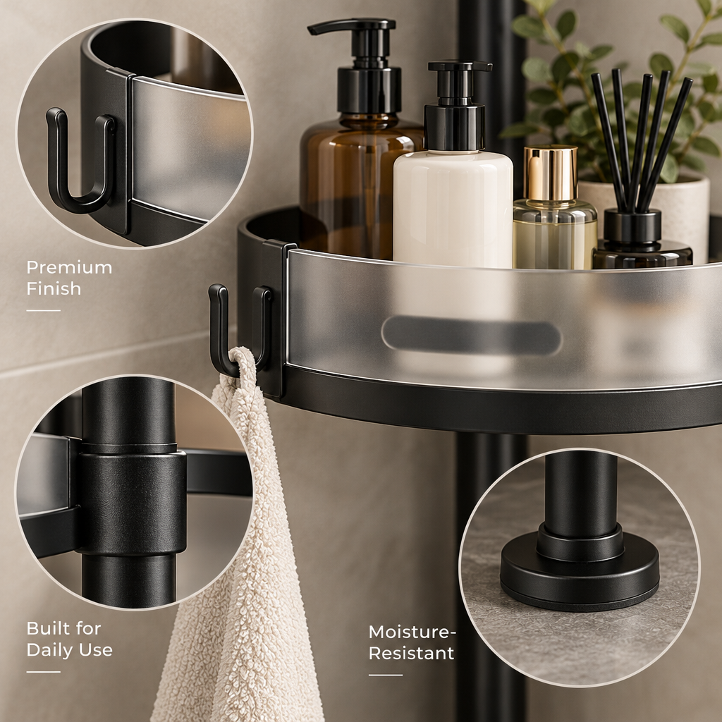 Orvellasy™ 4-Tier Tension-Pole Shower Caddy \ - detail view
