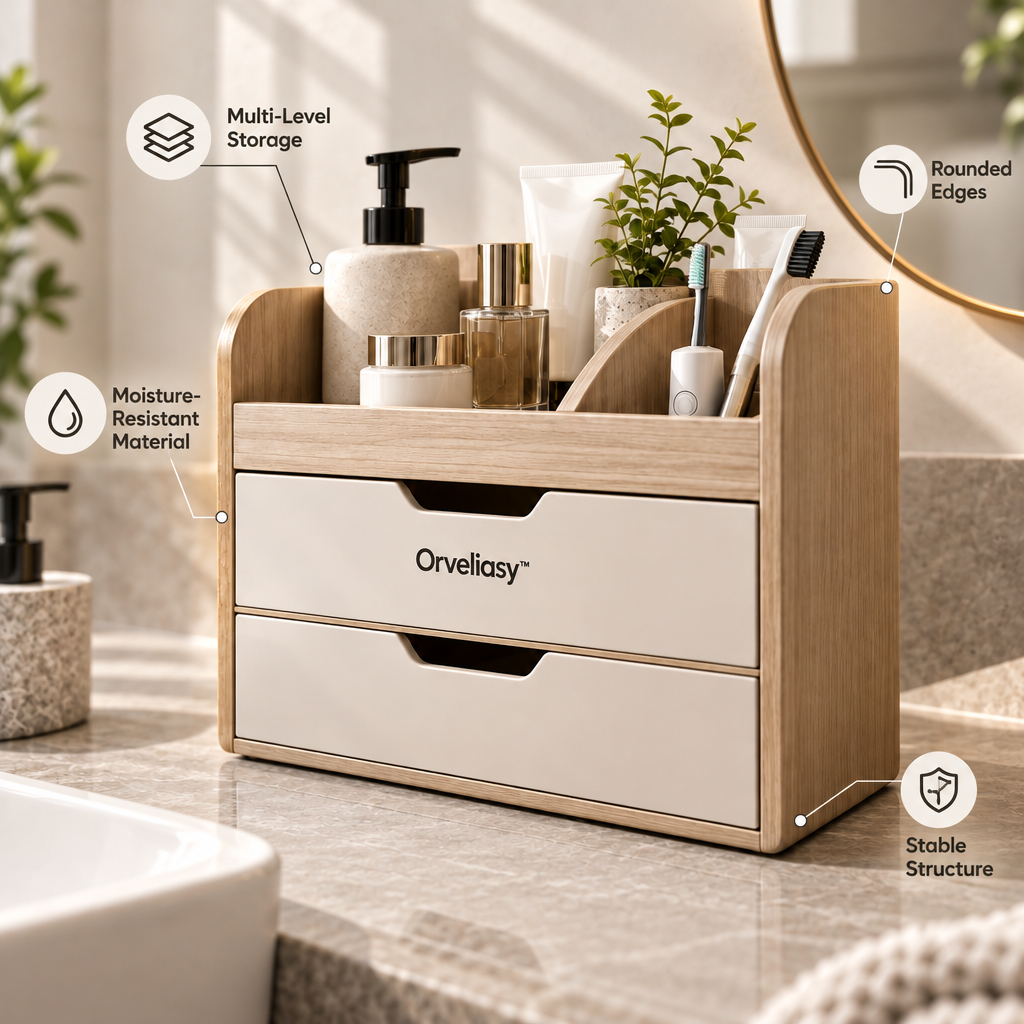 Orvellasy™ Wooden Bathroom Countertop Organizer \ - key features