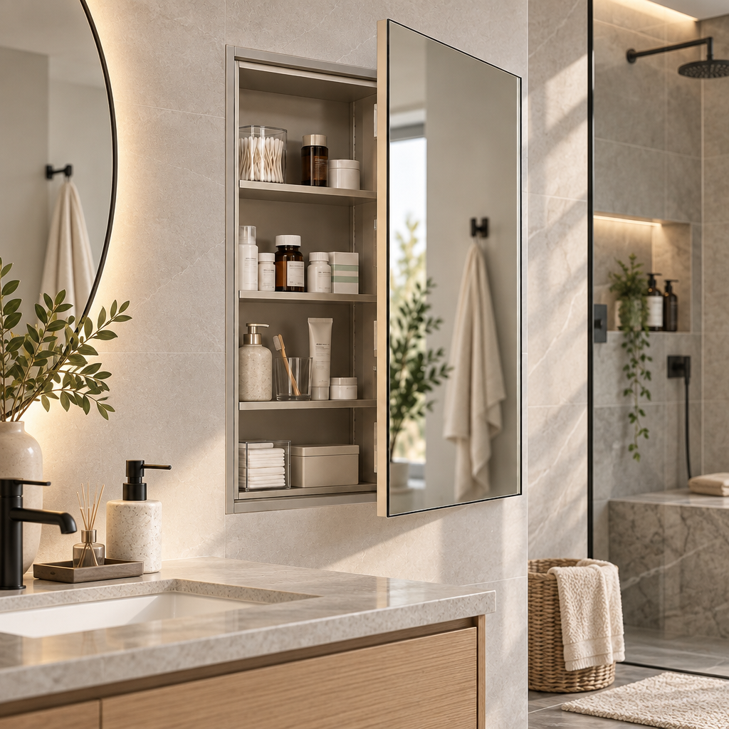Orvellasy™ Wall-Mounted Bathroom Mirror Cabinet \ - bathroom scene