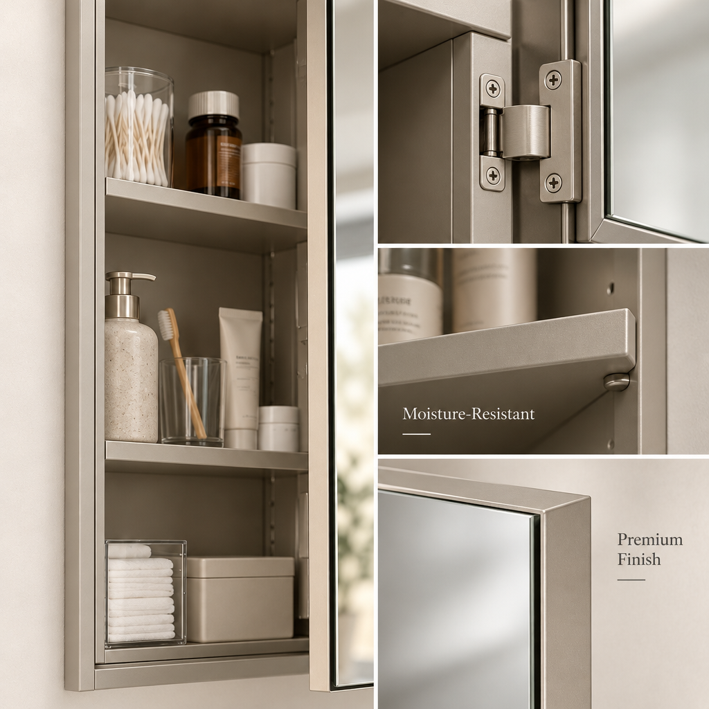 Orvellasy™ Wall-Mounted Bathroom Mirror Cabinet \ - detail view