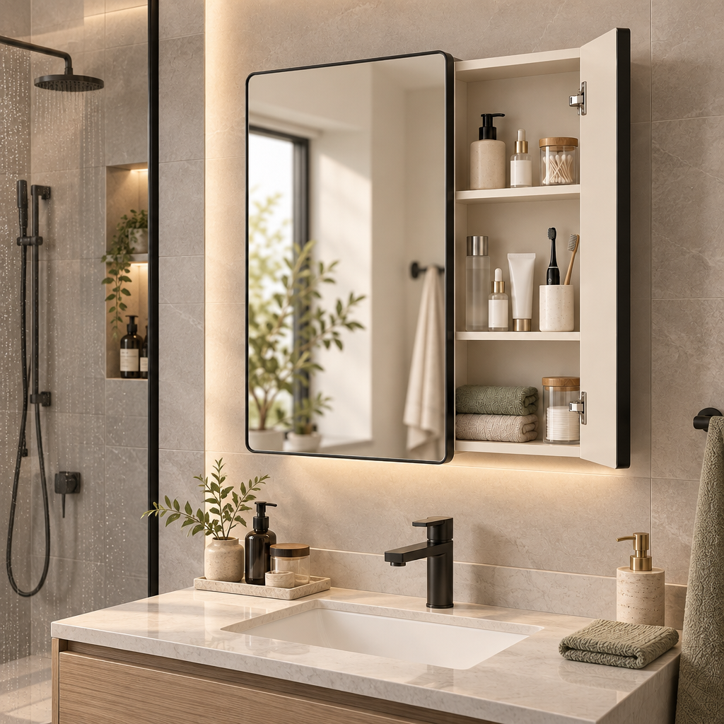 Orvellasy™ Wall-Mounted Bathroom Mirror Cabinet - bathroom scene