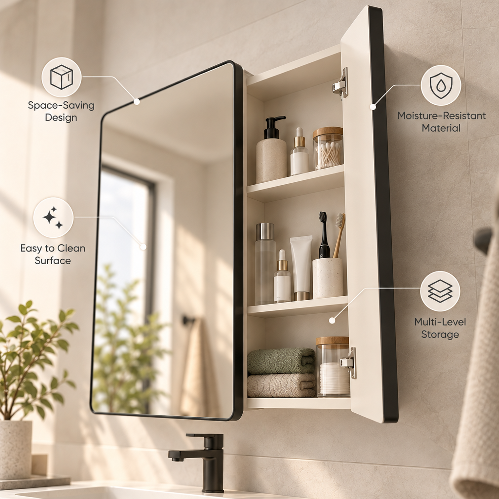 Orvellasy™ Wall-Mounted Bathroom Mirror Cabinet - key features