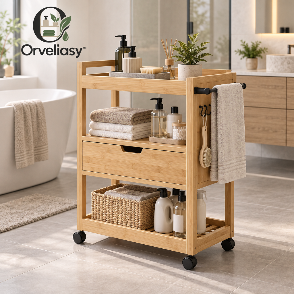 Orvellasy™ Rolling Bamboo Bathroom Storage Cart - hero image