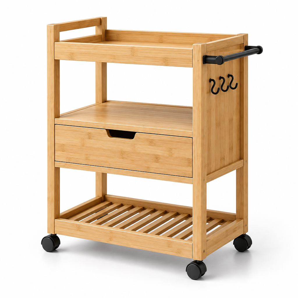 Orvellasy™ Rolling Bamboo Bathroom Storage Cart - white background