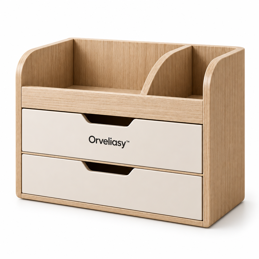 Orvellasy™ Wooden Bathroom Countertop Organizer \ - white background