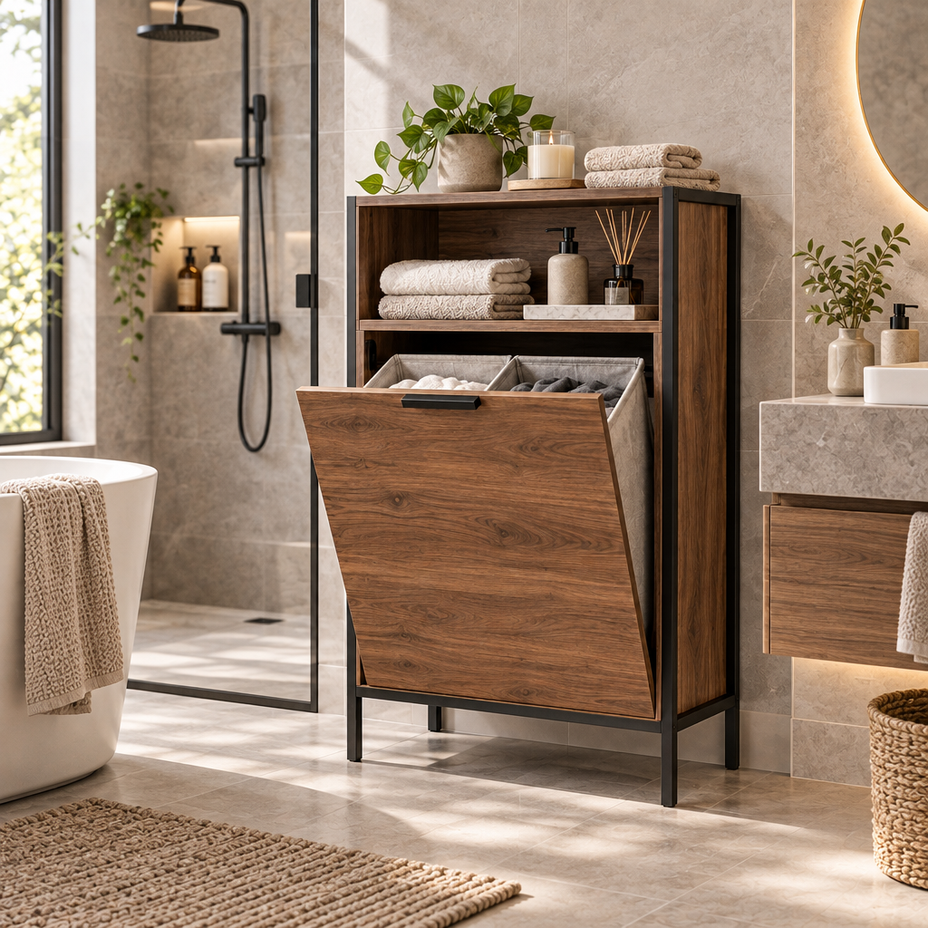 Orvellasy™ Bathroom Laundry Hamper Cabinet \ - bathroom scene