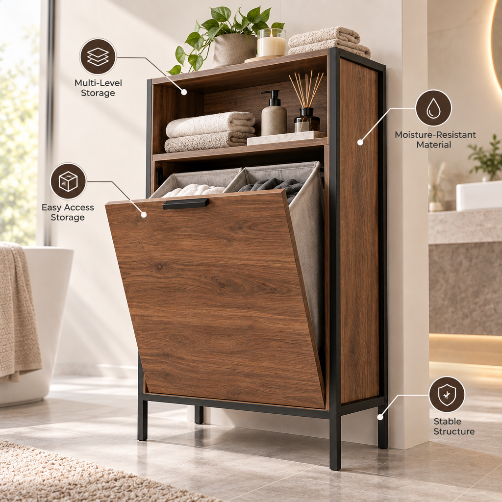 Orvellasy™ Bathroom Laundry Hamper Cabinet \ - key features