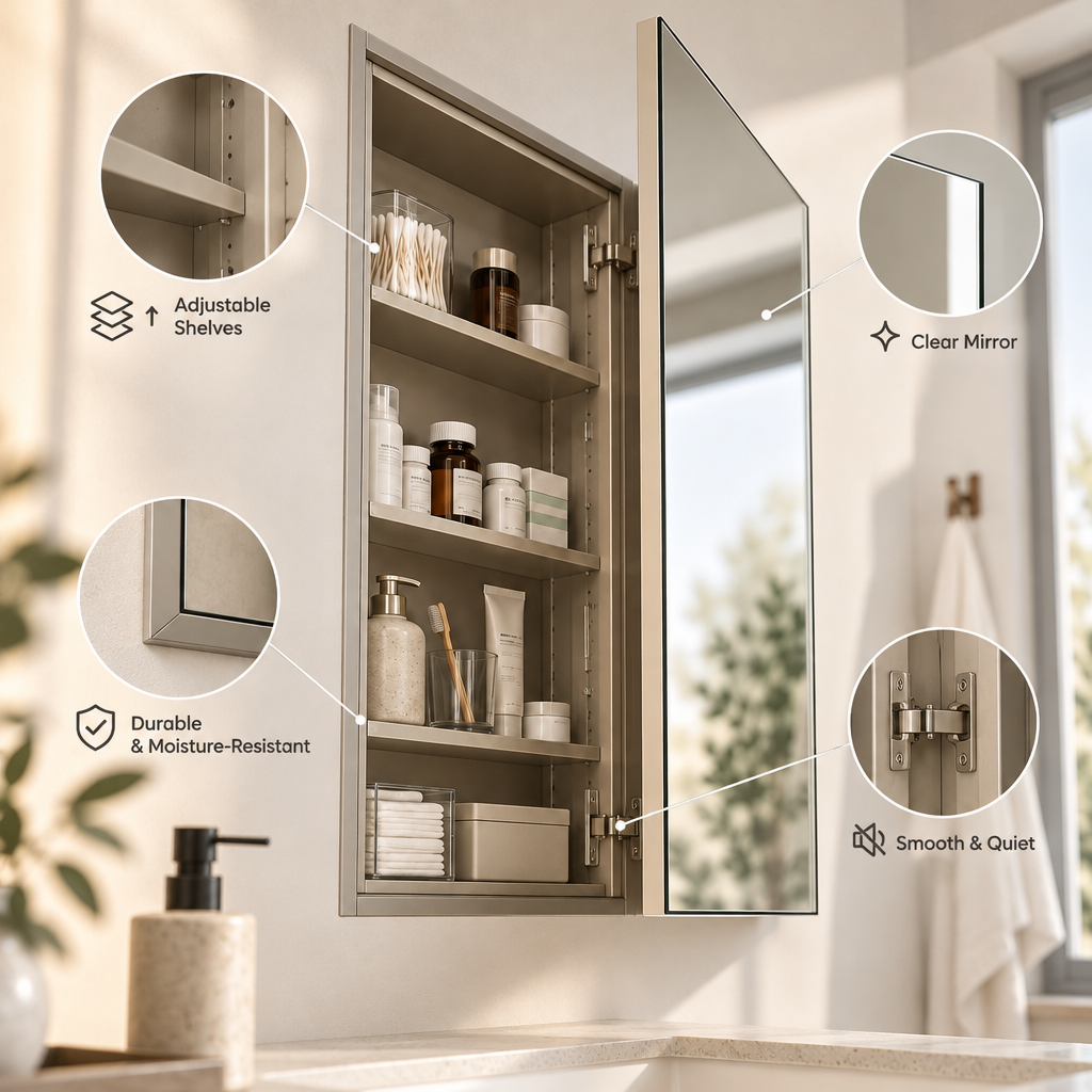 Orvellasy™ Wall-Mounted Bathroom Mirror Cabinet \ - key features