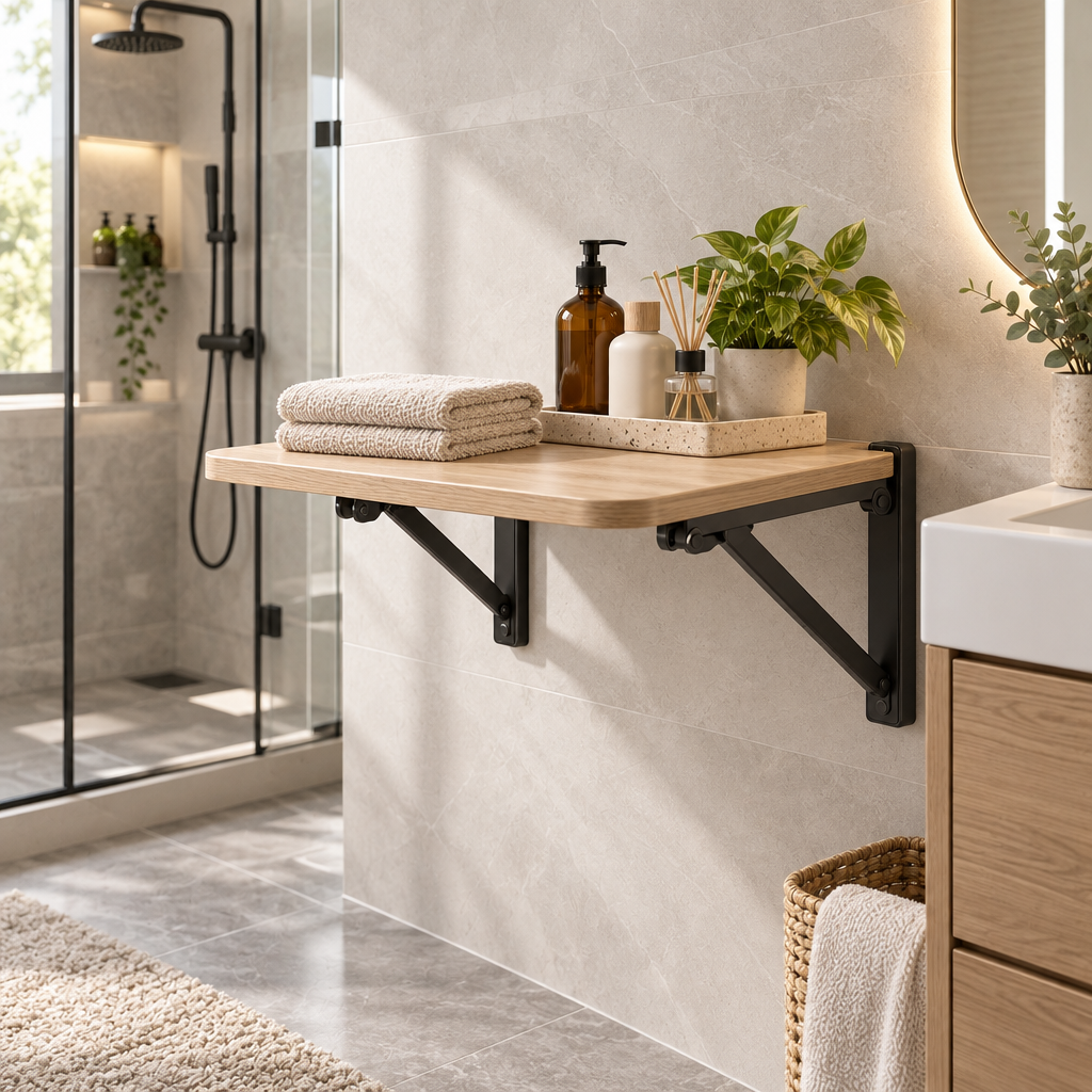 Orvellasy™ Wall-Mounted Folding Bathroom Shelf \ - bathroom scene