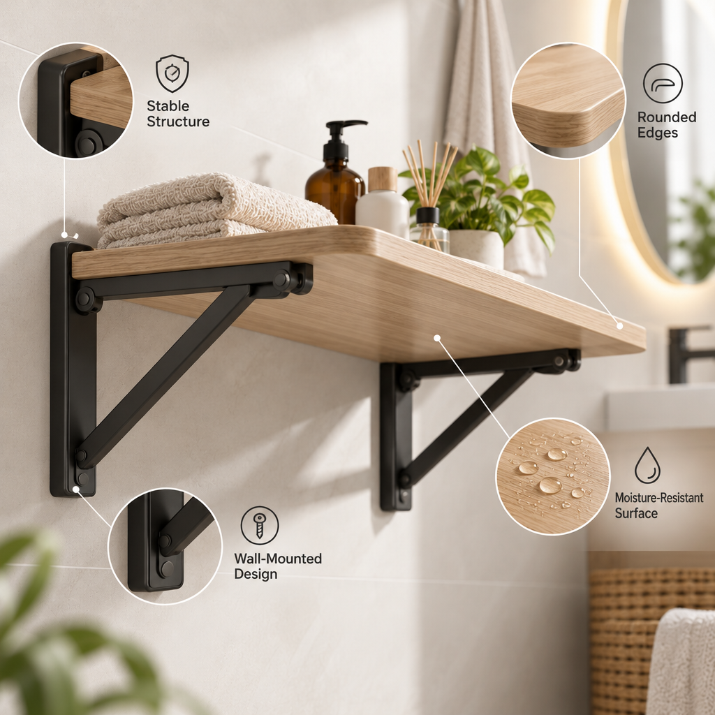 Orvellasy™ Wall-Mounted Folding Bathroom Shelf \ - key features