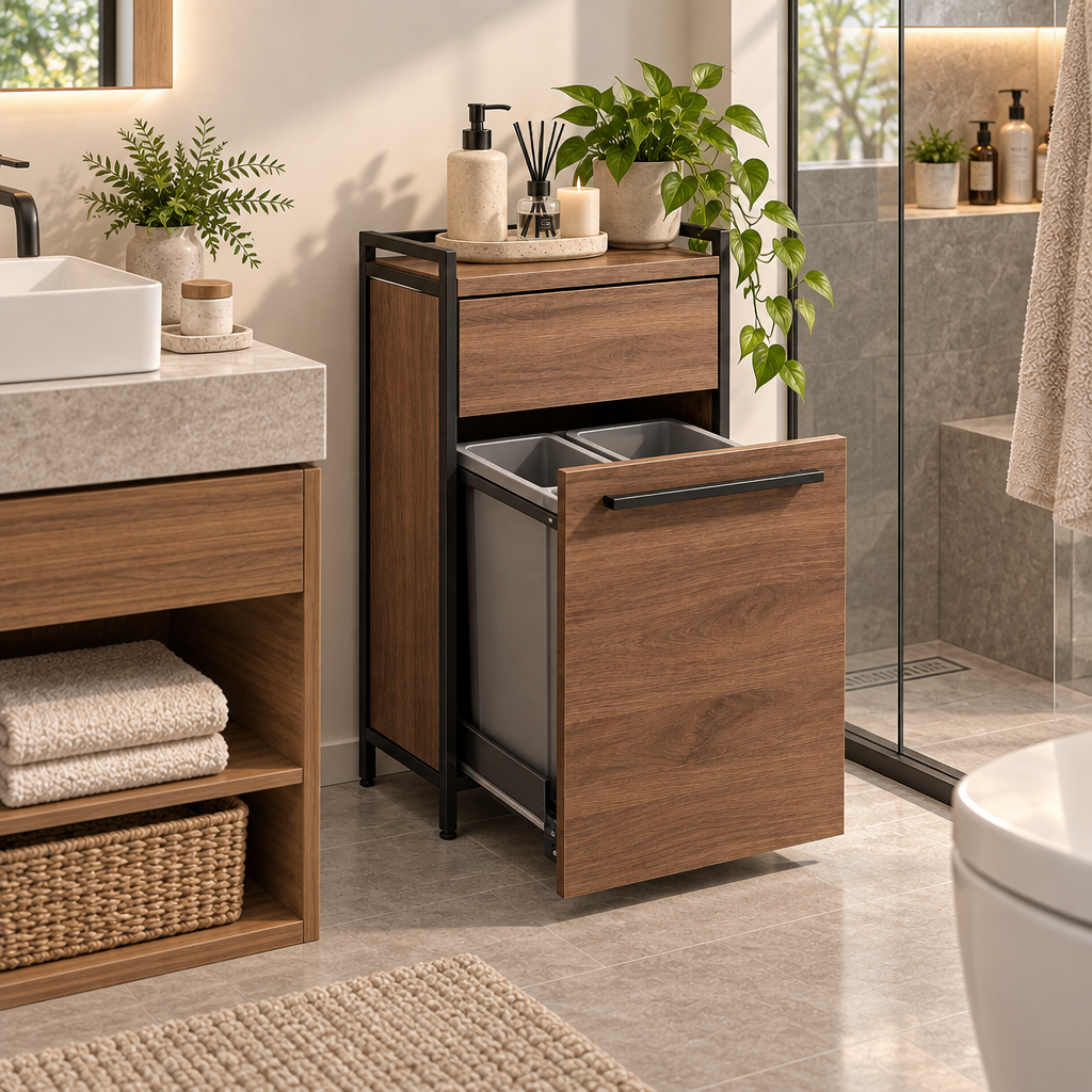 Orvellasy™ Bathroom Pull-Out Waste Bin Cabinet \ - bathroom scene