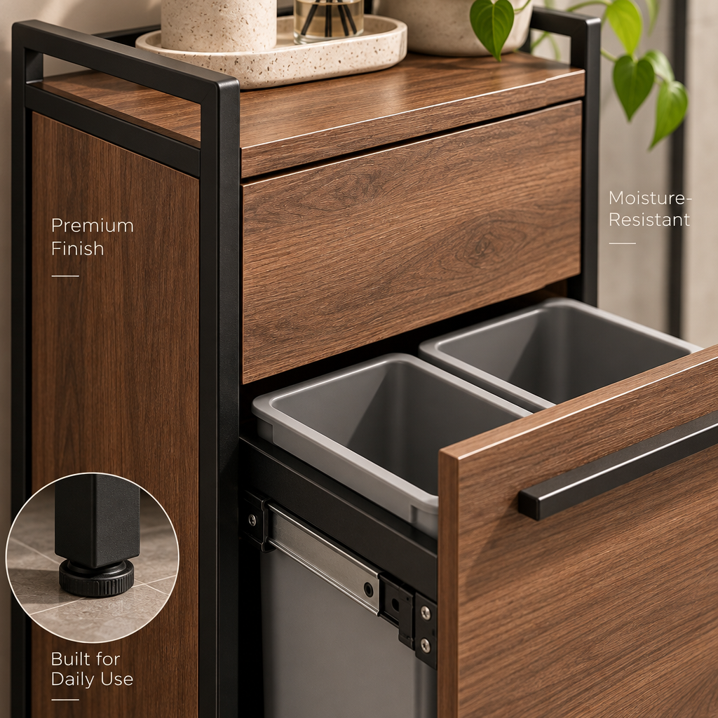 Orvellasy™ Bathroom Pull-Out Waste Bin Cabinet \ - detail view